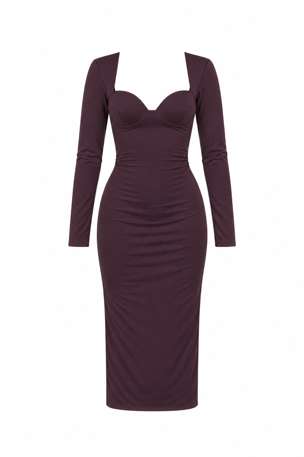 Vestido midi escote corazón morado, foto de producto de frente 1